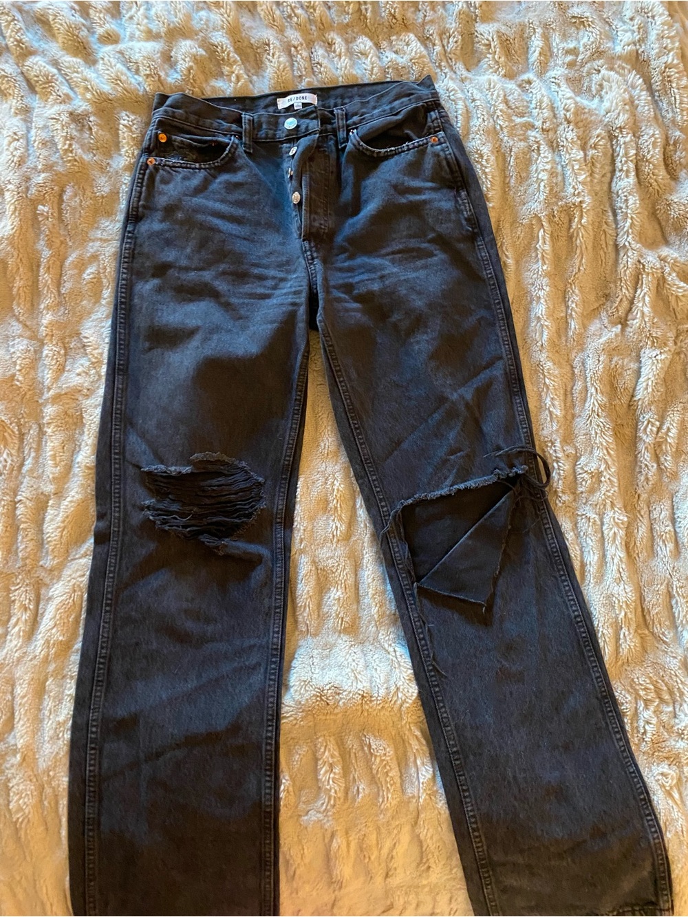 Agolde Black Distressed Button-Fly Jeans